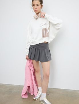 Basic Sweatshirt mit Print Ecru M