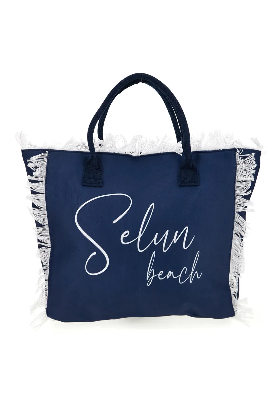 Borsa mare blu in tessuto con frange 261008 - SELUN BEACH - FashionsVida