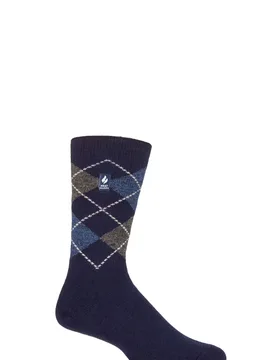 Mens 1 Pair SOCKSHOP 1.0 TOG Ultralite Striped, Argyle and Patterned Socks Caracas Argyle Navy 6-11 Mens - Blue - Size: 6-11 Mens - Heat Holders - FashionsVida