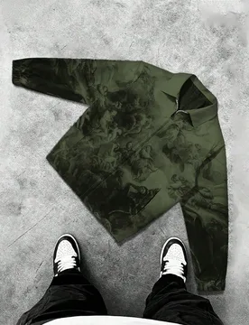Chaqueta casual con cremallera y cuello para hombre, con gráfico de figura, para otoño - Shein - FashionsVida