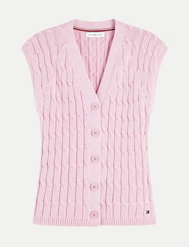 Strick Weste mit Zopfmuster Rosa L