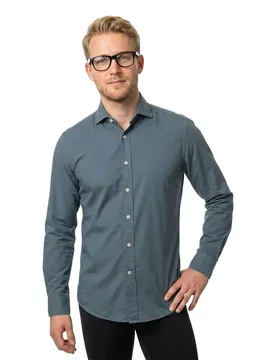 Camicia A Maniche Lunghe Garment Dye Delave Petrol S
