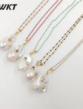 WT-JN091 WKT Special Design Multi-optional Colors Crystal Necklace With Baroque Pearl Pendant Gift For Women with charms - Aliexpress - FashionsVida