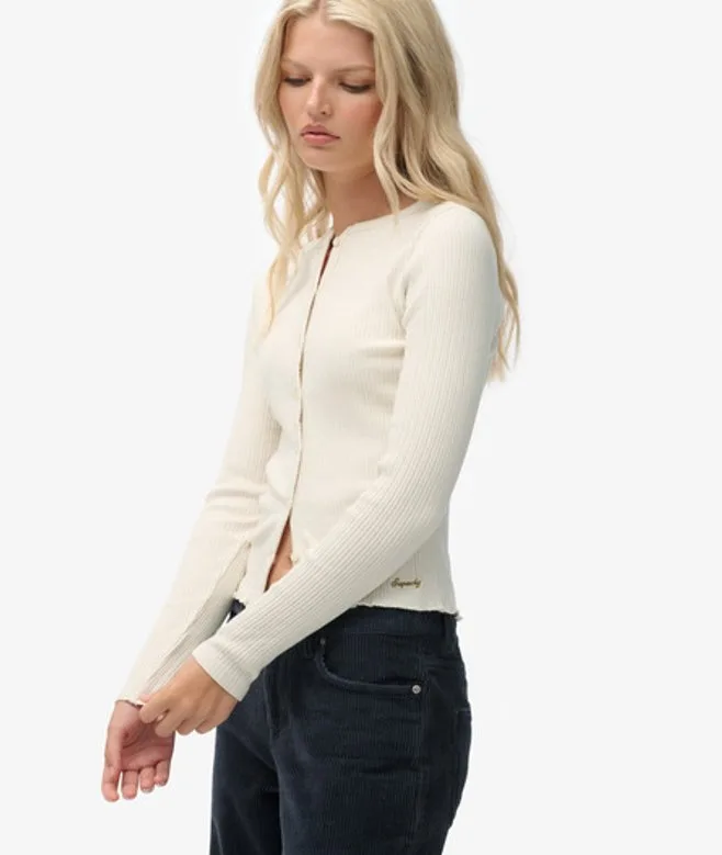 Superdry Damen Athletic Essentials Rippenstrick-cardigan White - Größe: 40 - 34.99 - FashionsVida