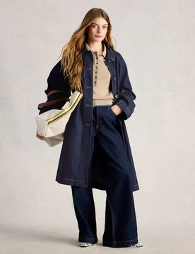 Denim Collared Longline Coat Dark Blue Denim female - White stuff - FashionsVida