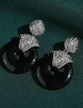 Vintage Round Black Natural Stone Drop Earrings Designer Jewelry Rhinestone Zircon Luxury Antique Silver Color Anniversary 2026 - Aliexpress - FashionsVida