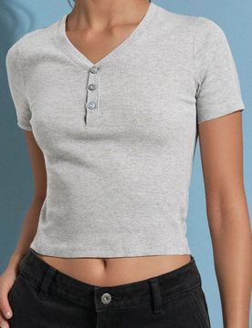 Blusa con bottoni allo scollo - grigio chiaro