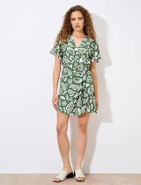 Women's Floral Paisley Wrap Mini Dress in Green Size: 10 - Green - Size: 10 - Apricot - FashionsVida