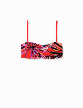 Top bikini bandeau tropical, Mujer, Naranja, XS