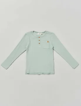 T-shirt verde salvia manica lunga in cotone stretch a costine - Lil' Atelier - FashionsVida