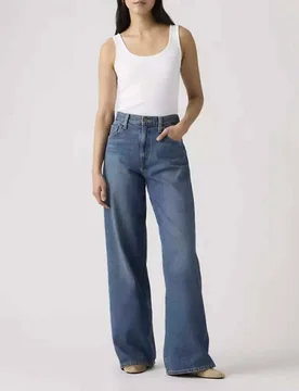 Jeans Cinch Wide Leg Levi's lavaggio stonewash a vita alta in cotone e tencel - Levis - FashionsVida