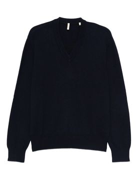 V-neck Knit Sweater with Fitted Bottom and Cuffs