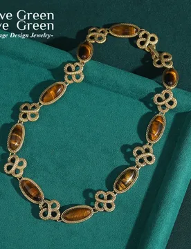 Vintage Natural Tiger Eye Stone Necklace Hollow Knot Choker Antique Gold Color Luxury Jewelry Designer For Woman Quality 2026 - Aliexpress - FashionsVida