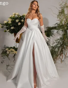 Verngo Elegant Satin Wedding Dress Side Slit Bridal Gowns Classic Bride Dresses Customized vestido de satén de boda - Aliexpress - FashionsVida