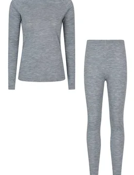 Women's Warm Cosy Quick Drying Merino Wool Outdoor Camping Top & Pants Set in Light Grey Size: 16 - Light Grey - Size: 16 - Mountain Warehouse - FashionsVida