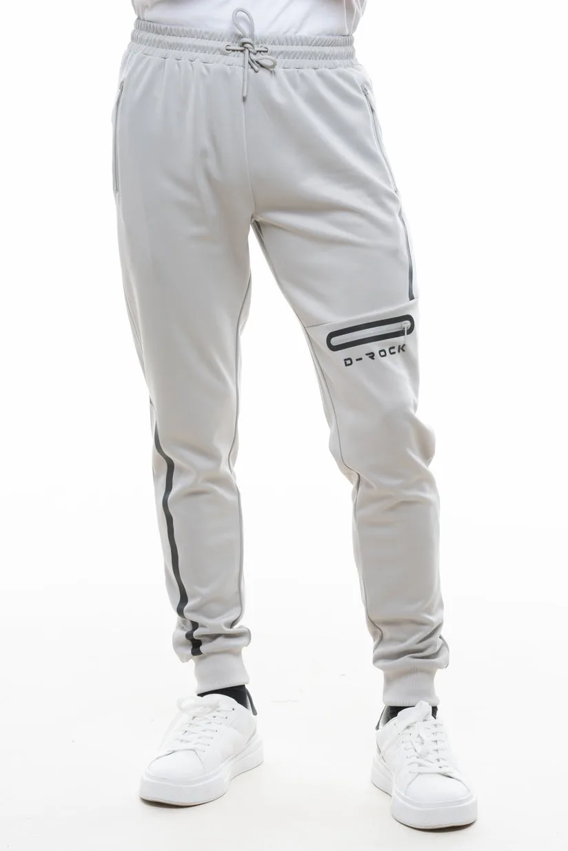 Mens Joggers With Logo Side Zipper Pocket Ribbed Cuff - Grey - Size Small - d-rock - FashionsVida