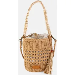 Bolso bandolera pequeño de rafia con detalle artesanal
