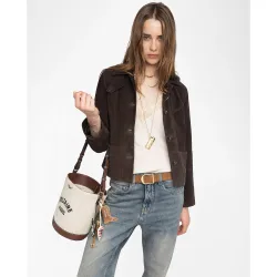 Zadig & Voltaire - Cazadora de cuero ante de mujer corta abotonada