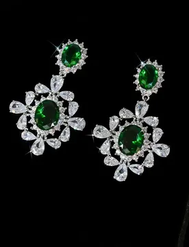 Luxury Silver Color Jewelry Green Long Chandelier Cubic Zirconia Crystal Bridal Wedding Big Drop Earrings for Women - Aliexpress - FashionsVida
