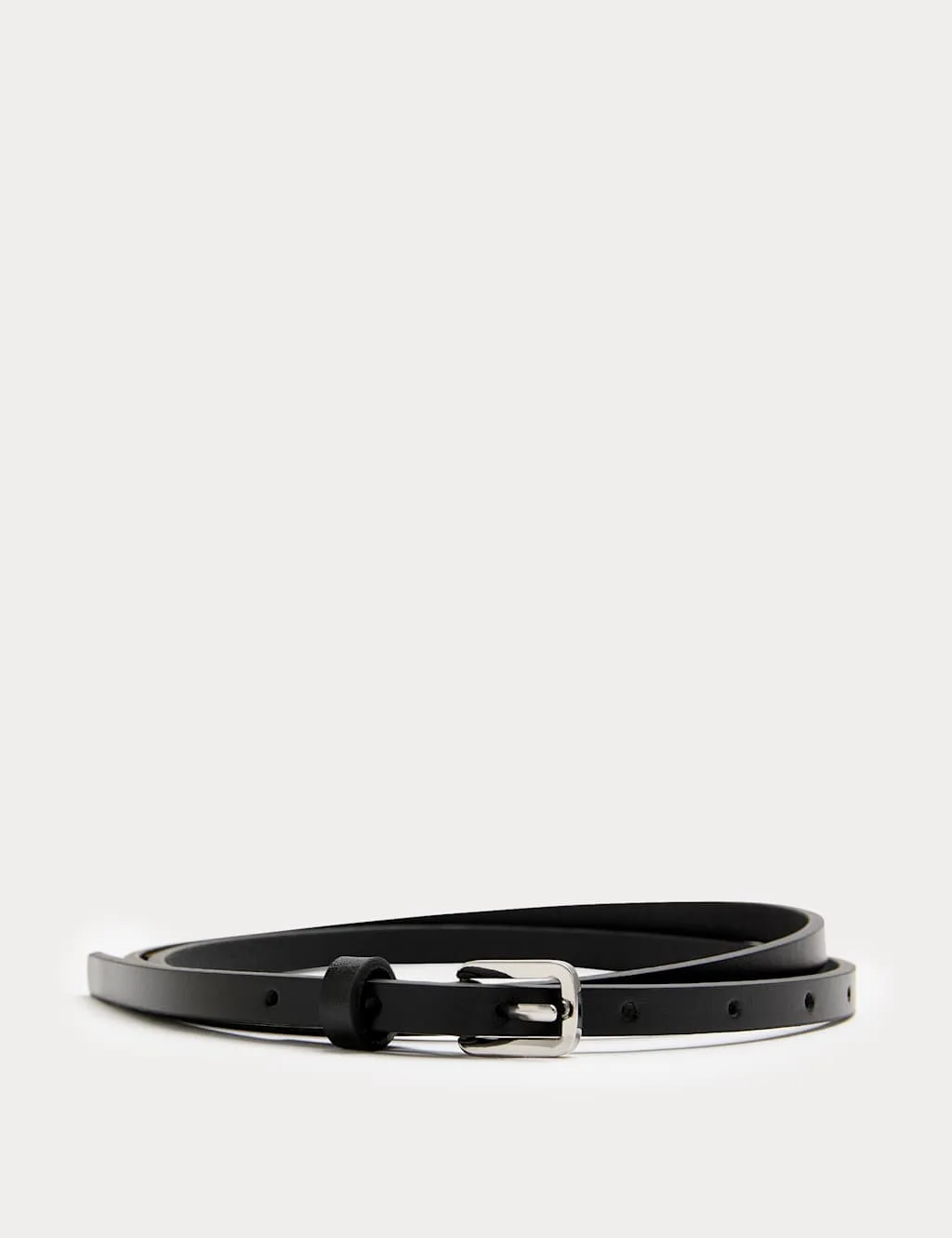 Leather Skinny Buckle Belt Black female - M&S - FashionsVida