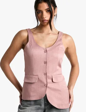 Womens Tailored Asymmetric Woven Waistcoat - Rose - Size 10 Uk - Boohoo - FashionsVida