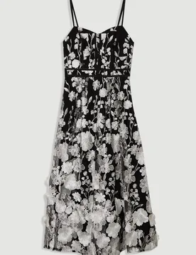 Womens Floral Applique Corset Detail Woven Midi Dress - Monochrome Multi Polyamide - Size 14 Uk - Karen millen - FashionsVida