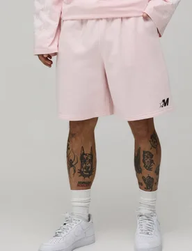 Men's Baggy Fit M Star Jersey Short Dusty Pink Size X-Small Dusty Pink XS - boohooMAN - FashionsVida