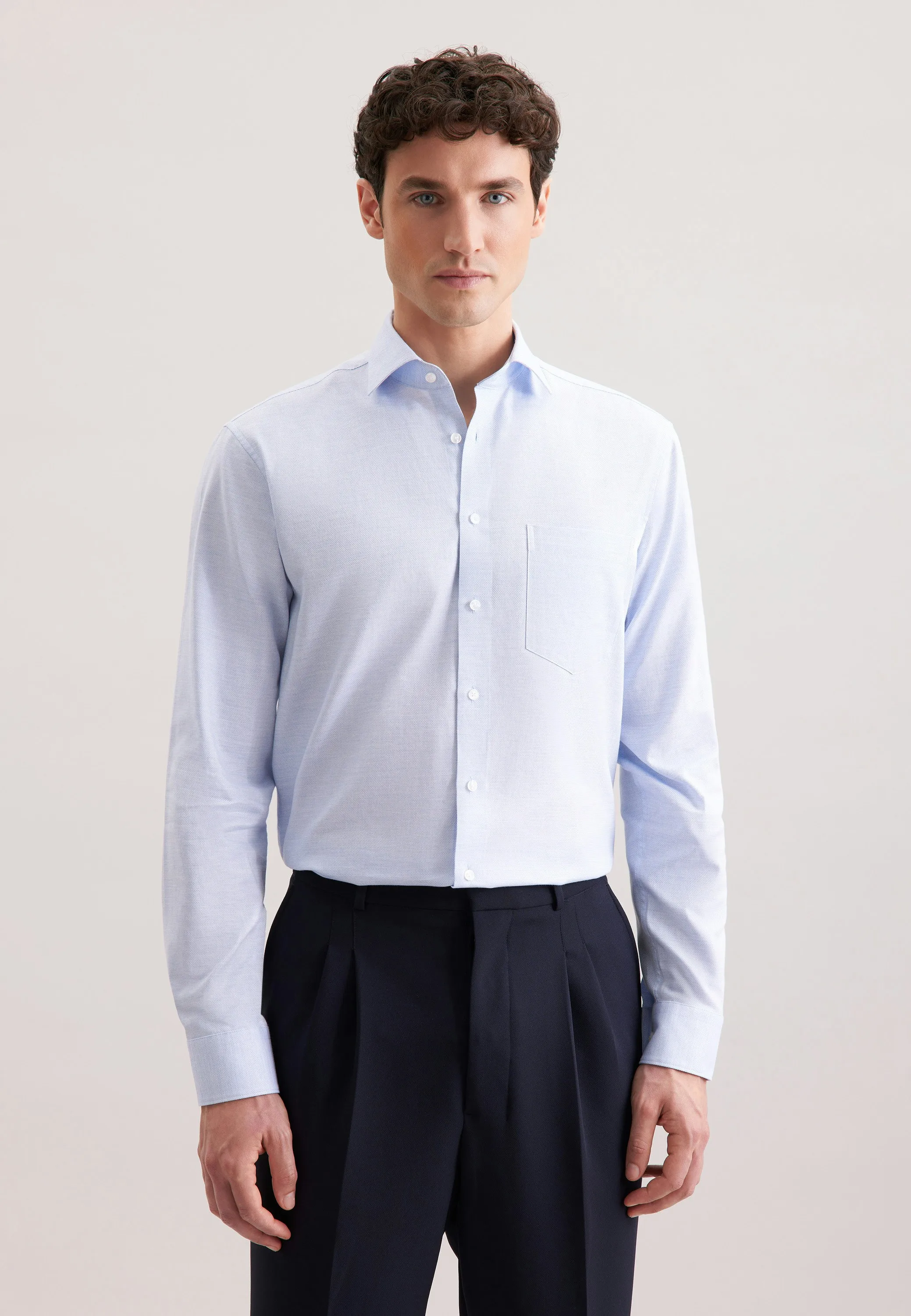 Comfort Flanellhemd Struktur Blau 52 - Seidensticker - FashionsVida