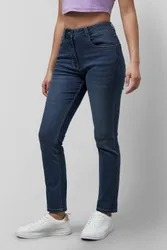 Women's Mid Waist Slim Jeans in Dark Blue Size: 8 - Dark Blue - Size: 8