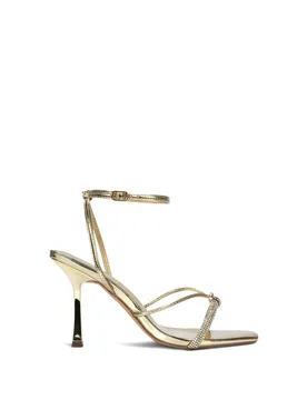 Women's 'Alma' Strappy Stiletto Heel Sandals With Diamantes in Metallic Gold Size: 6 - Metallic Gold - Size: 6 - XY London - FashionsVida
