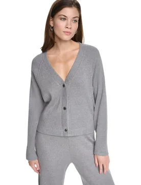 Cardigan de mujer de manga larga, escote de pico y cierre de botones - DKNY Jeans - FashionsVida