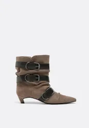 Kitten-Heel-Stiefeletten mit Ledergürtel BEIGE 40