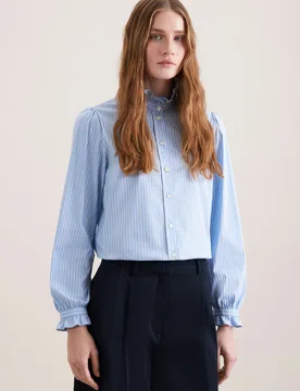 Hemdbluse mit Rüschendetails Blau 42 - Seidensticker - FashionsVida
