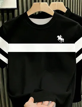 Camiseta de manga corta de cuello redondo casual con estampado del logo del caballo clásico para hombre, verano - Shein - FashionsVida
