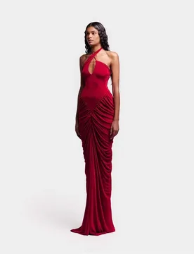 Red Prom Dress Sexy Halter Sleeveless Slim Fit Ruffles Long Sheath Party Gown Formal Wedding Guest Birthday Evening Robe - Aliexpress - FashionsVida