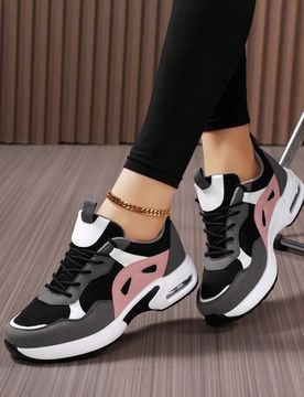 Nuevos zapatos casuales ligeros con amortiguación de aire y malla transpirable para mujer, zapatos de correr con talones inclinados, suela gruesa, za