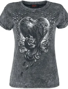 Gothic T-Shirt - Raven Heart - S bis 4XL - für Damen - Größe 4XL - grau - Frauen - female - Spiral - FashionsVida