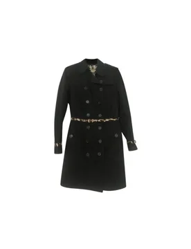 Black cotton gabardine short trench coat - Burberry - FashionsVida