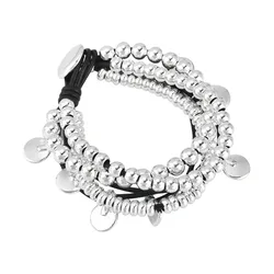 HX6F Layer Bead Wristband Alloy Silver Coated Retro Fashion Jewelry