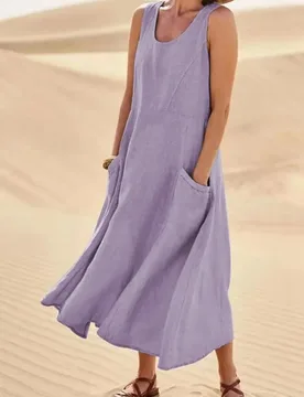 Summer Casual A-line Dress Vestido Dresses Woman Homewear Pastoral Style Solid Color Loose Comfortable All-match Sleeveless - Aliexpress - FashionsVida
