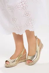 Women's Snake Wedge Sandals In Wide E Fit in Gold Size: 9E - Gold - Size: 9E