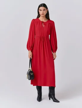 Crepe Tie Neck Midi Smock Dress Red female - GHOST - FashionsVida