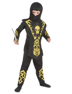 Ninja Kostüm für Kinder schwarz-gelb - KARNEVAL-MEGASTORE - FashionsVida