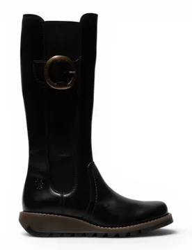 Womens Black Leather Knee-High Long Boots - Soif361 - Size Eu 37 - FLY London - FashionsVida