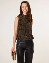 High Neck Metallic Puffball Sleeveless Blouse - M / GOLD - female