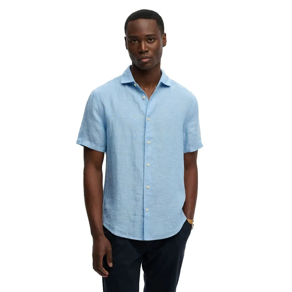 Camicia A Maniche Corte Riviera Linen Sky Blue Chambray M - Superdry - FashionsVida