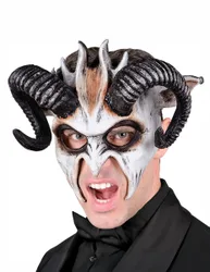 Dämonen Maske mit Hörnern weiß