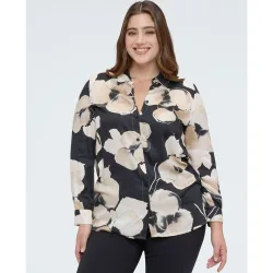 Camisa de mujer estampado floral en raso manga larga