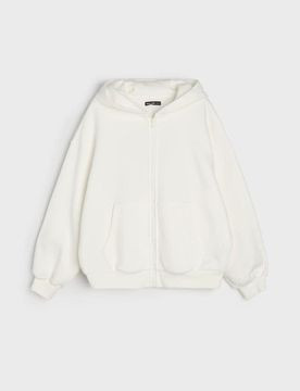 Top da jogging con zip e cappuccio - panna