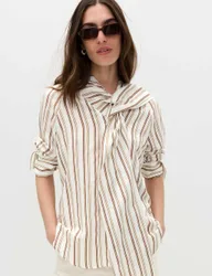 Striped Scarf Neck Detail Shirt White Mix female